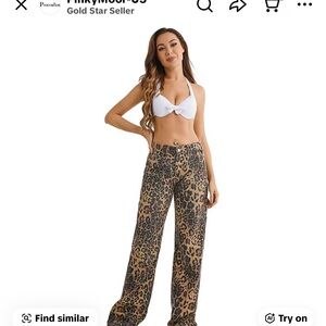 Leopard Print Wide Leg Cargo Jeans